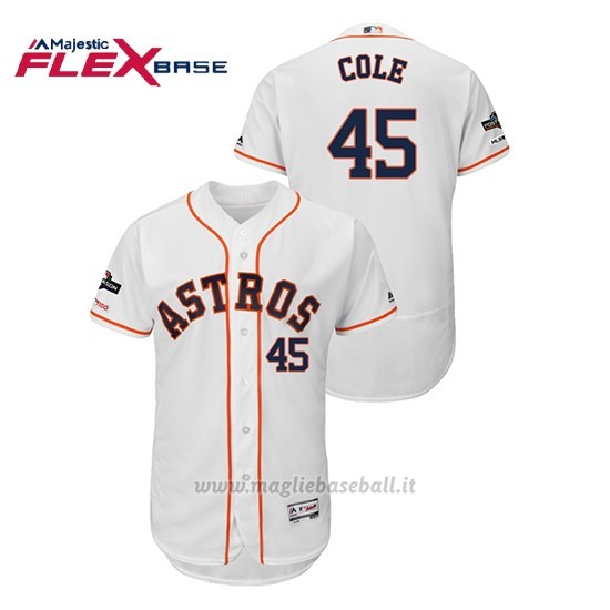 Maglia Baseball Uomo Houston Astros 45 Gerrit Cole 2019 Postseason Flex Base Bianco